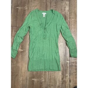 Aphorism Green Cable‎ Knit Long Sleeve Henley Sweater Top Women's Size L vneck